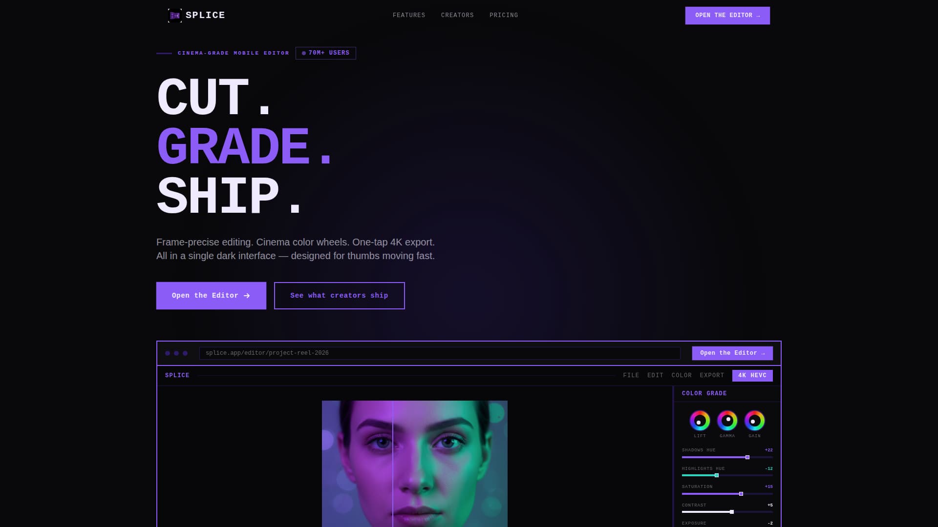 Splice - Powerful Video Editor Landing Page Template