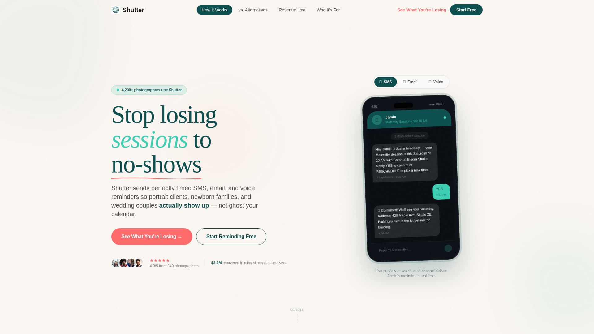 Shutter - Frictionless Photography Landing Page Template