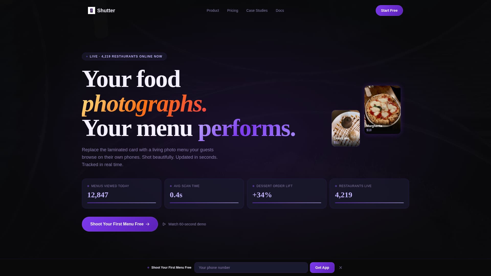 Shutter - Vivid Restaurant Landing Page Template