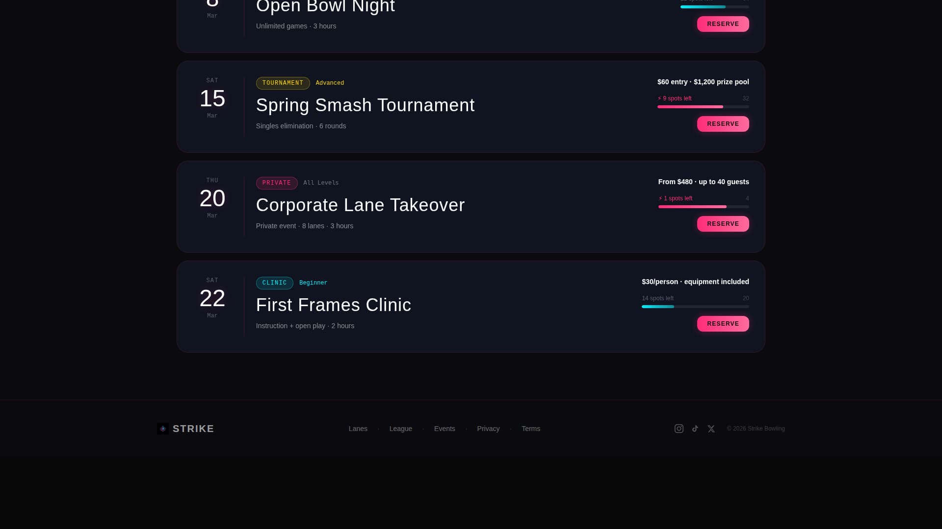 Strike - Electric Bowling Landing Page Template