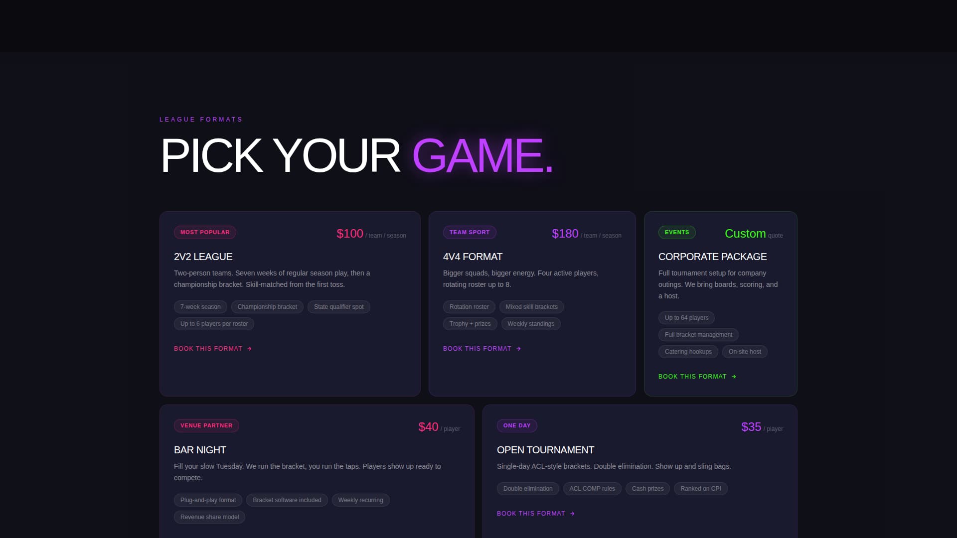 Cornhole Booking Website Template