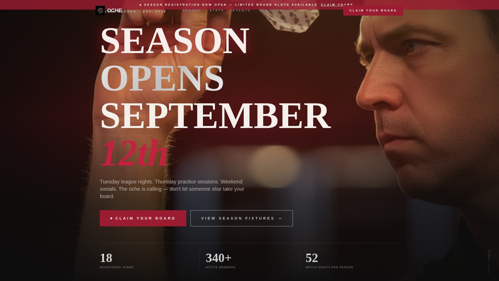 Bullseye — Precision Darts League Landing Page Template