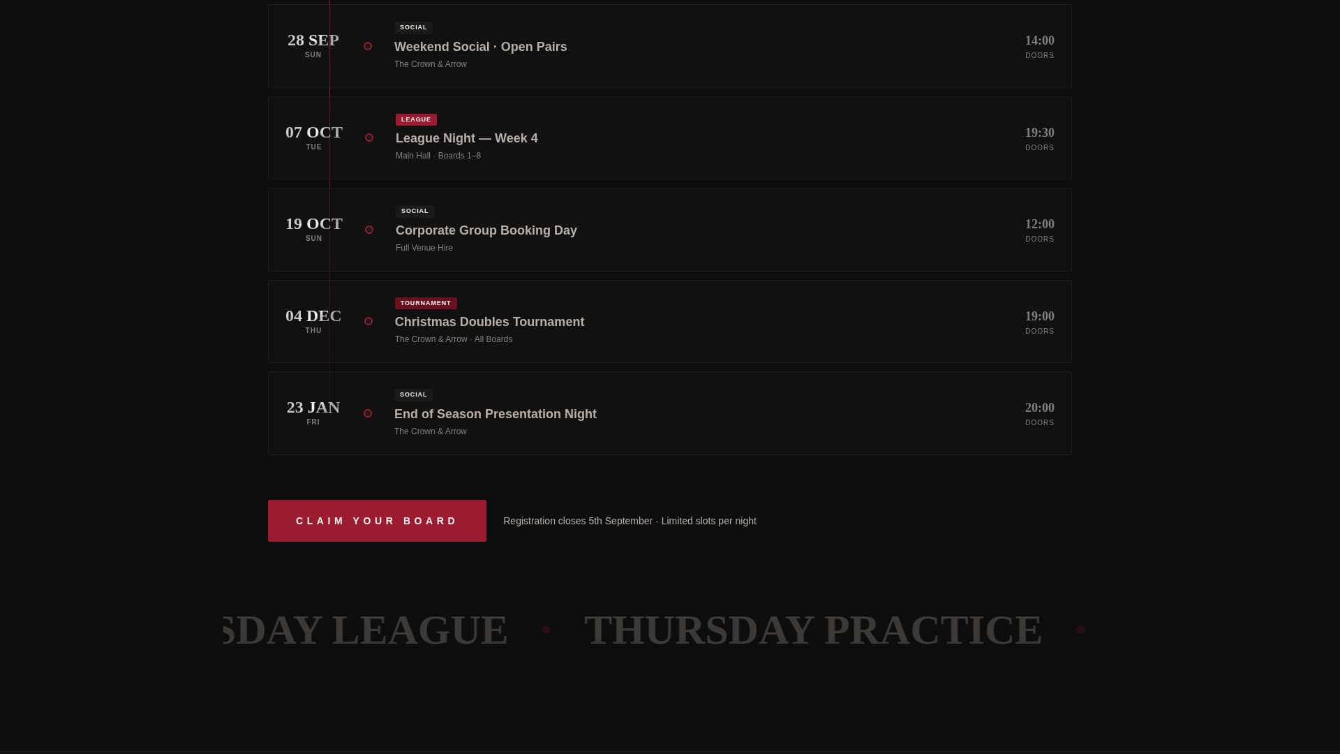 Bullseye — Precision Darts League Landing Page Template