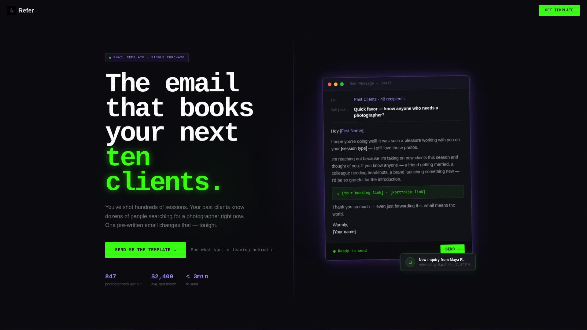 Refer - Electric Photography Landing Page Template