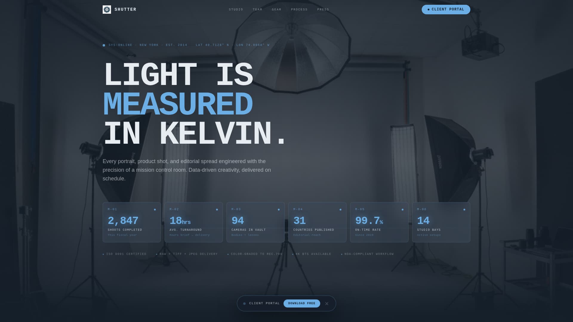 Data-Driven Photography Studio Metrics & Team Website Template
