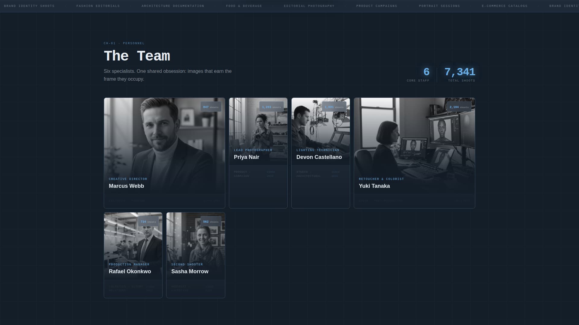 Data-Driven Photography Studio Metrics & Team Website Template