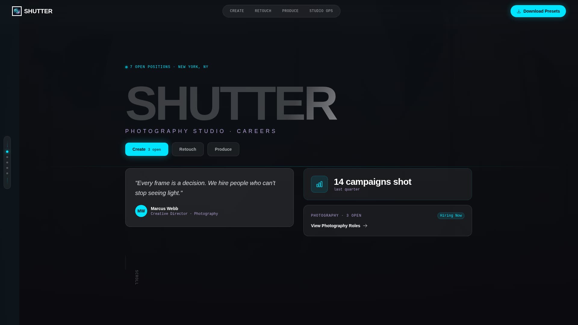 Photography Studio Careers & Department Roles Website Template