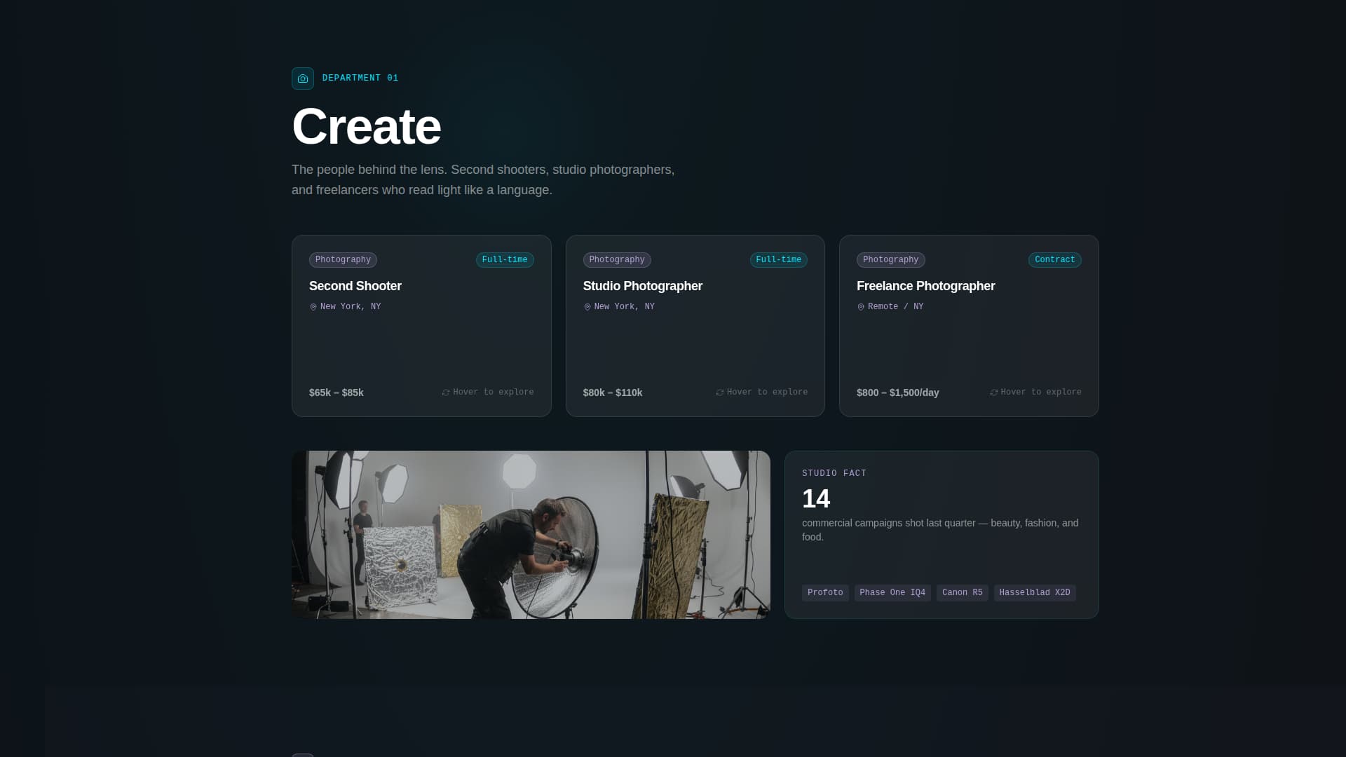 Photography Studio Careers & Department Roles Website Template