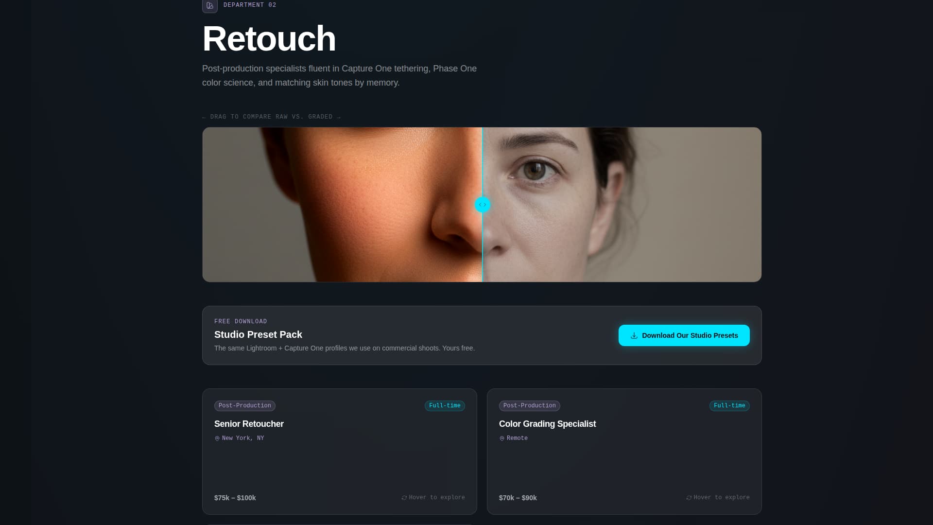 Photography Studio Careers & Department Roles Website Template