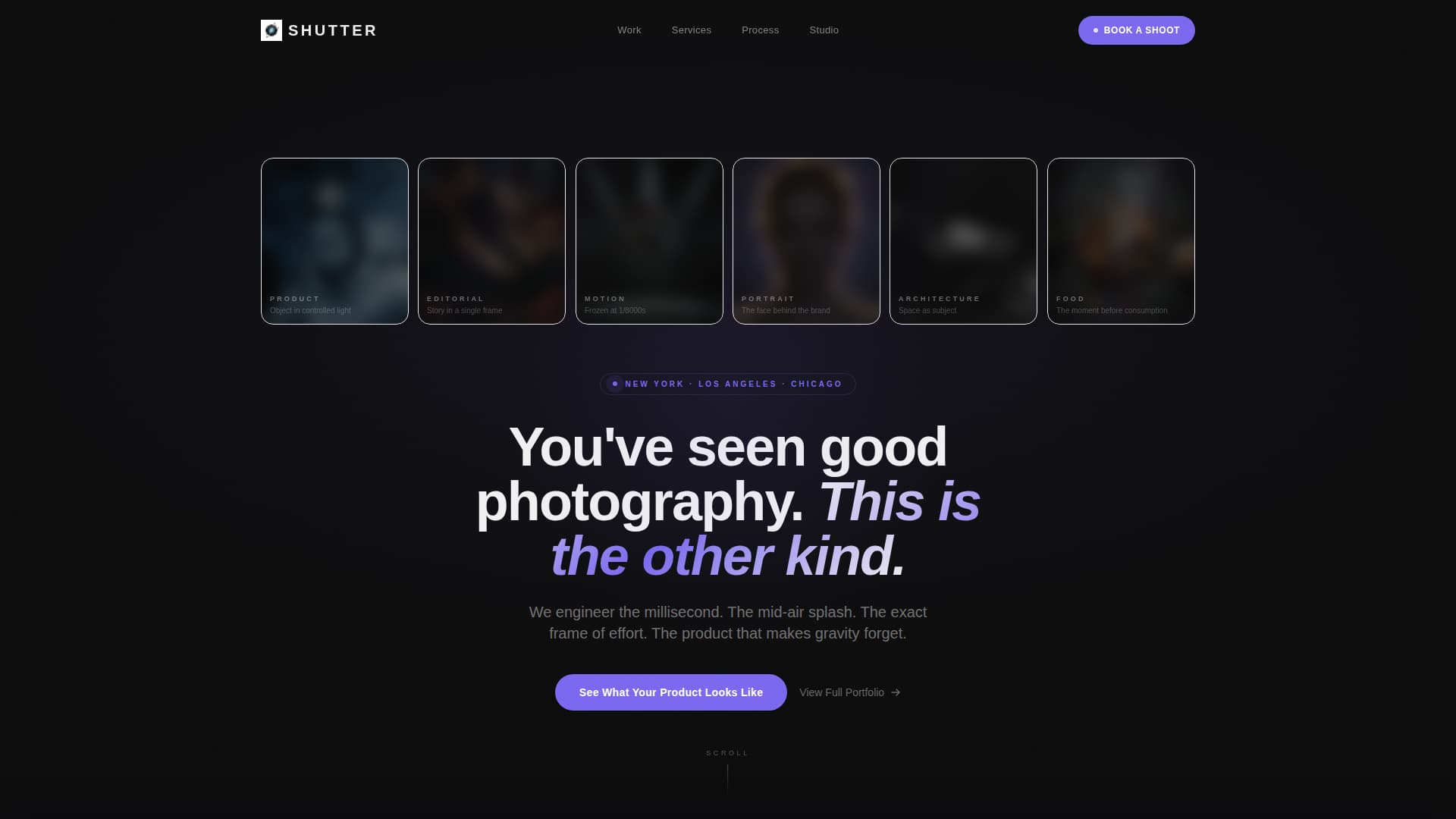 Dark-Theme Photography Studio Reveal Website Template