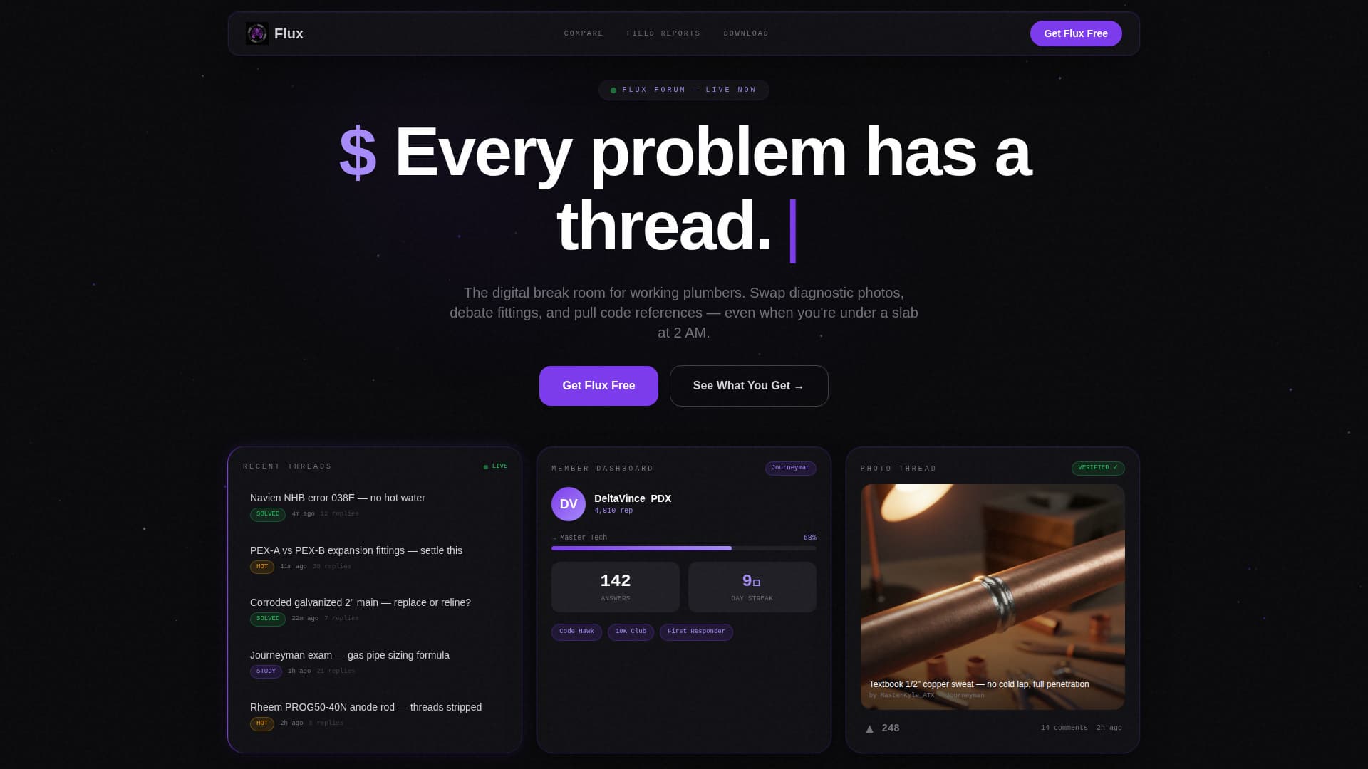 Flux - Powerful Plumbing Forum Landing Page Template