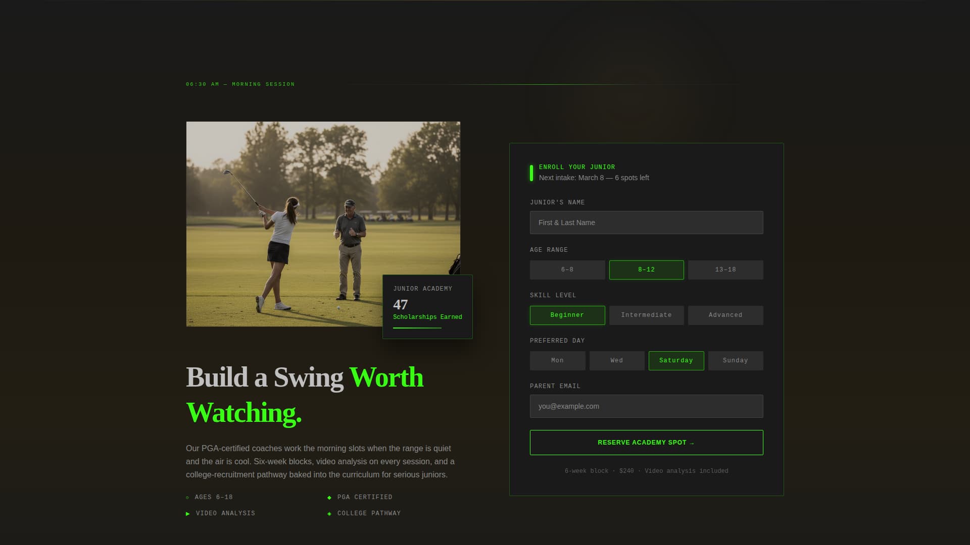Golf Club & Course Specialist Booking Website Template