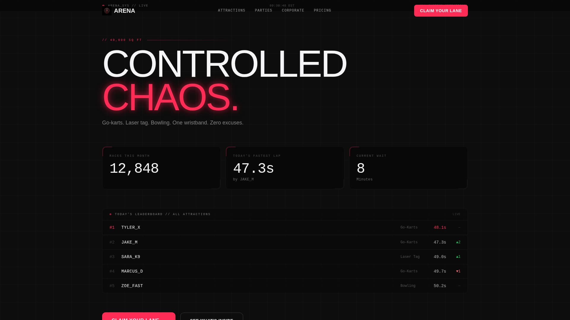Arena - Highoctane Entertainment Landing Page Template