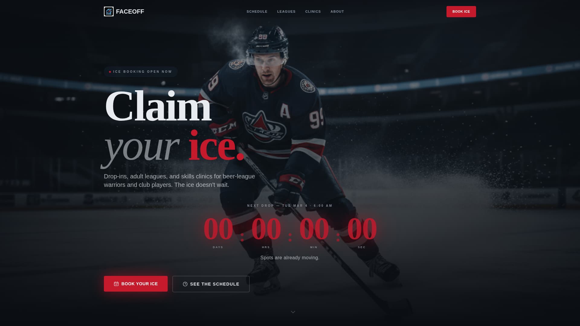 Ice Hockey Leagues Booking Website Template