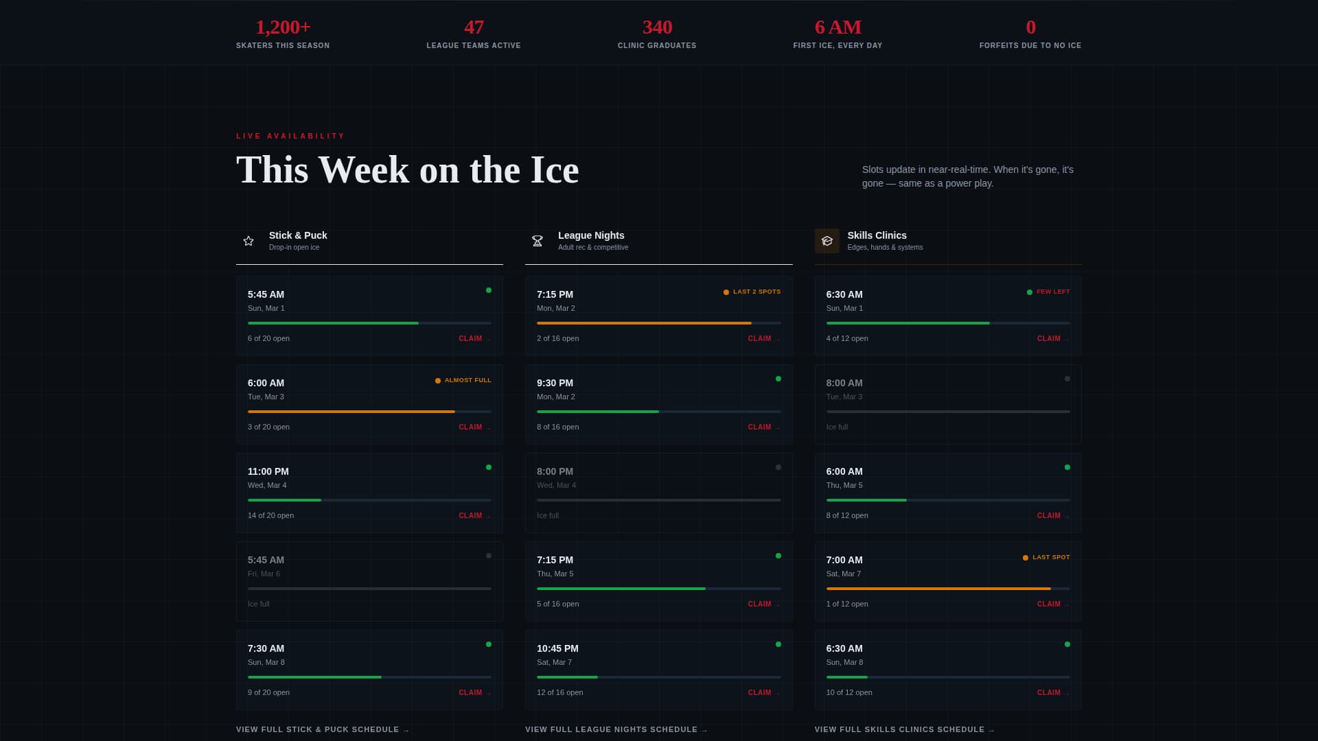 Ice Hockey Leagues Booking Website Template