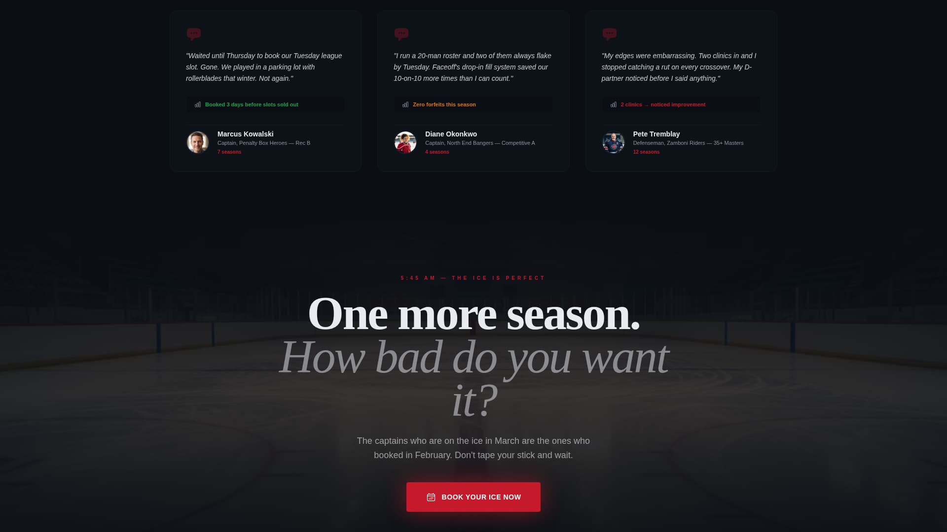 Ice Hockey Leagues Booking Website Template