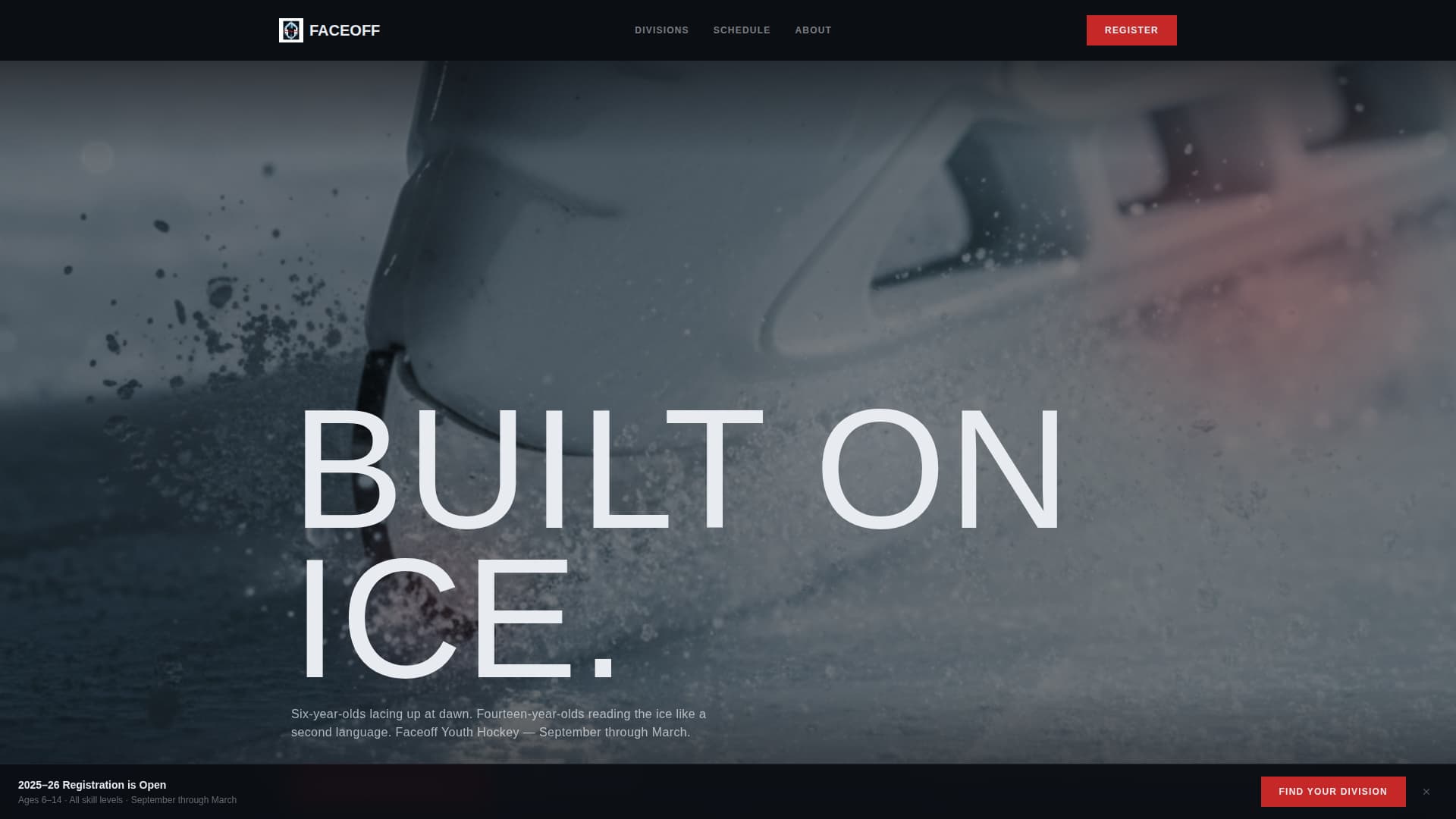 Clash — High-Voltage Ice Hockey Landing Page Template