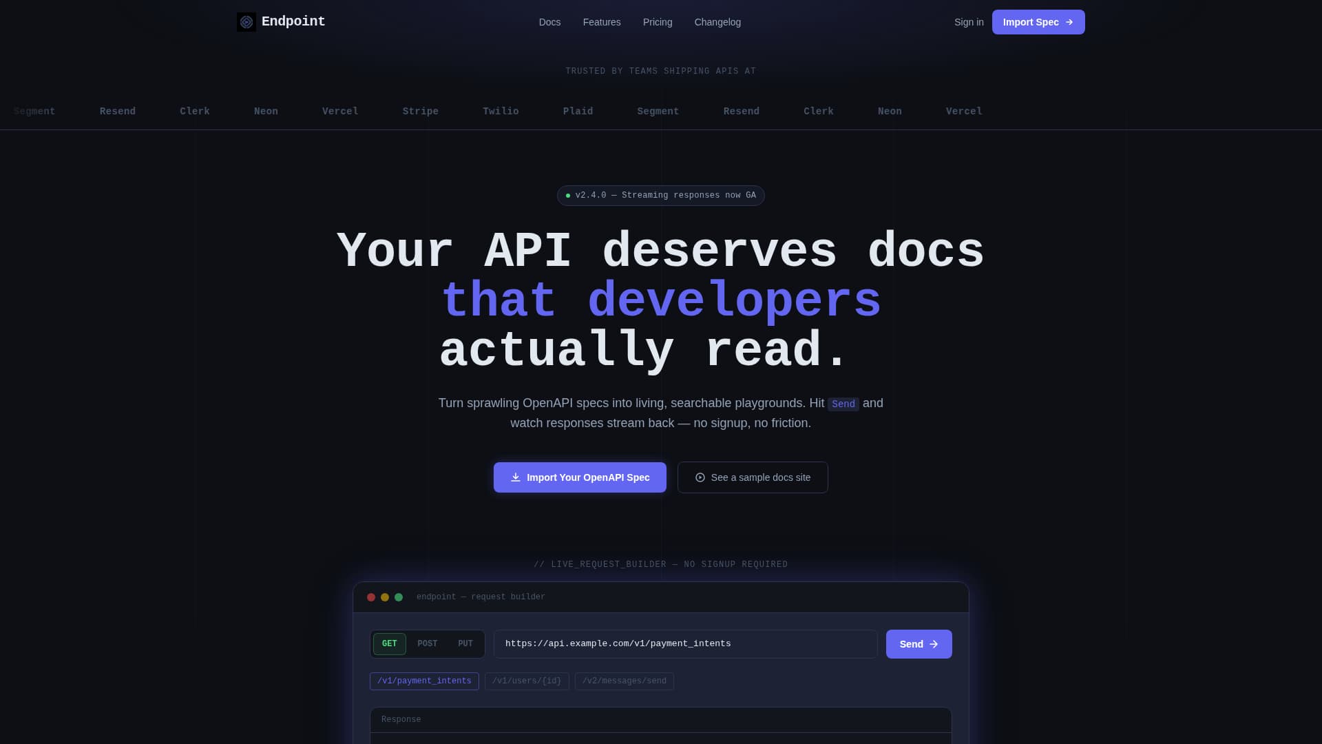 Endpoint - Live API Docs Landing Page Template