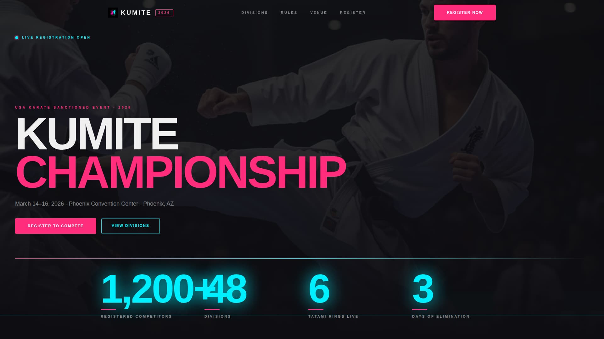 Kumite - Electric Karate Landing Page Template