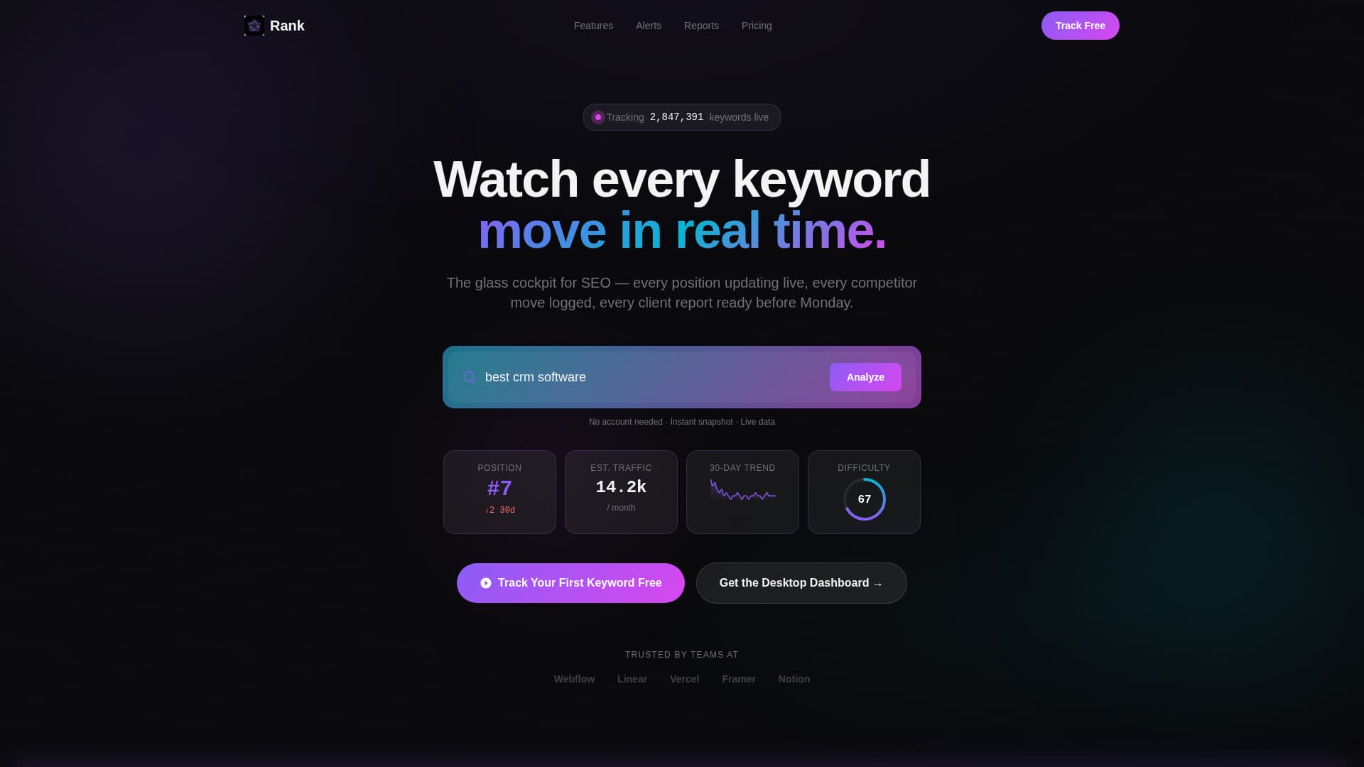Rank - Powerful Tracker Landing Page Template