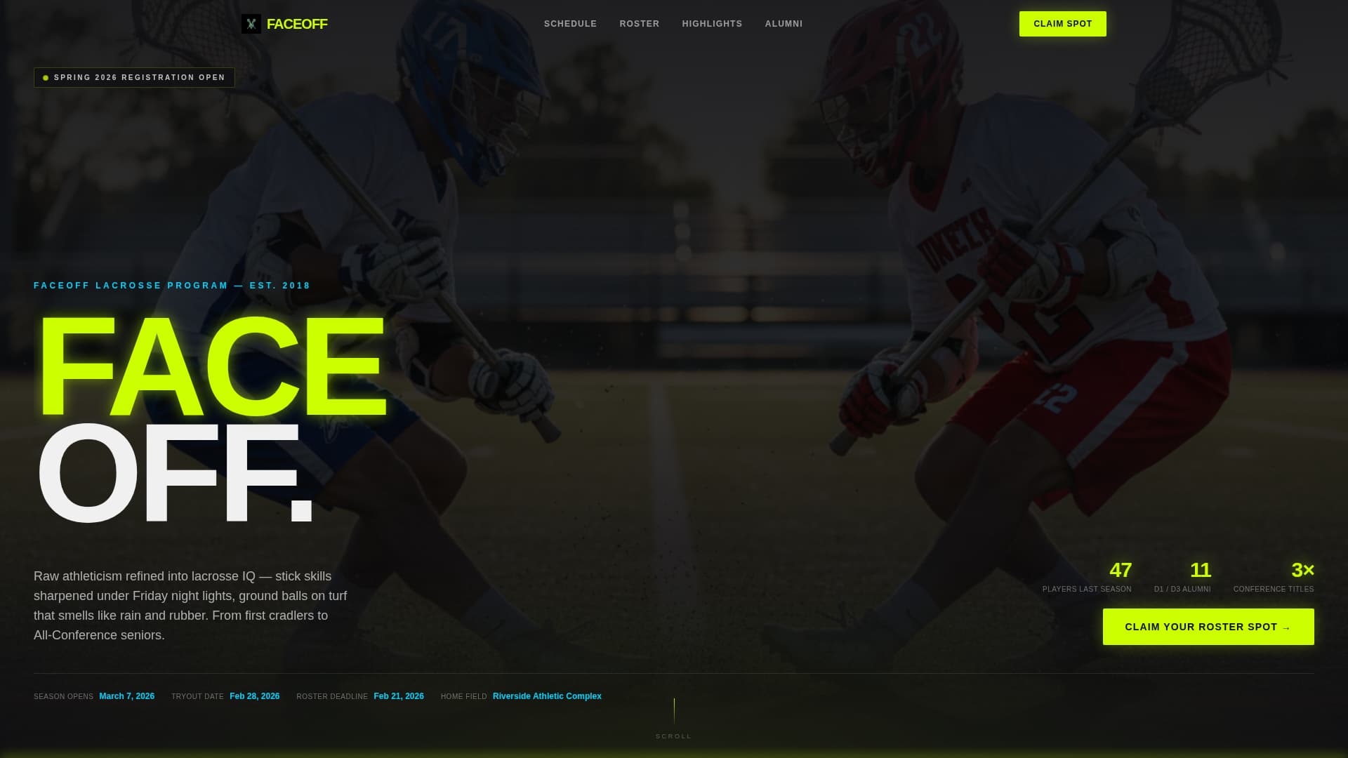 Pocket — Thrilling Field Lacrosse Landing Page Template