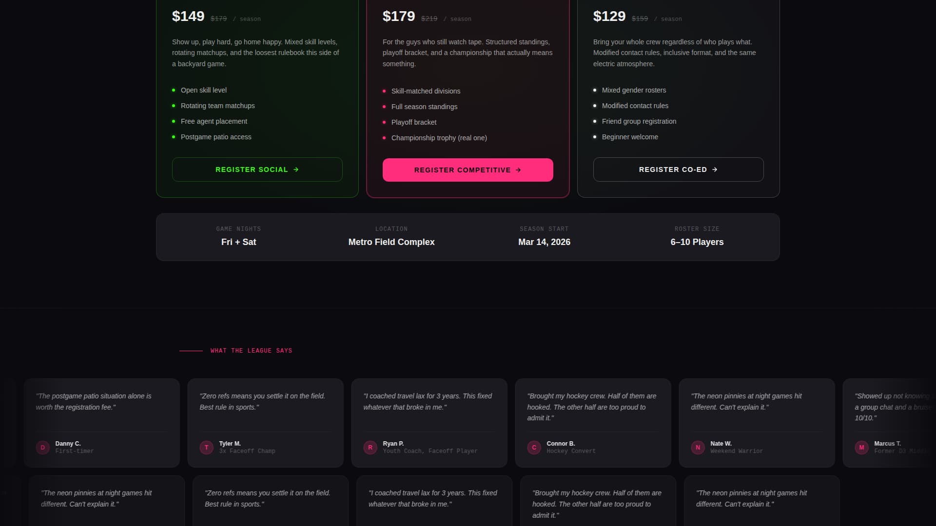 Stick — Powerful Competitive Lacrosse Landing Page Template