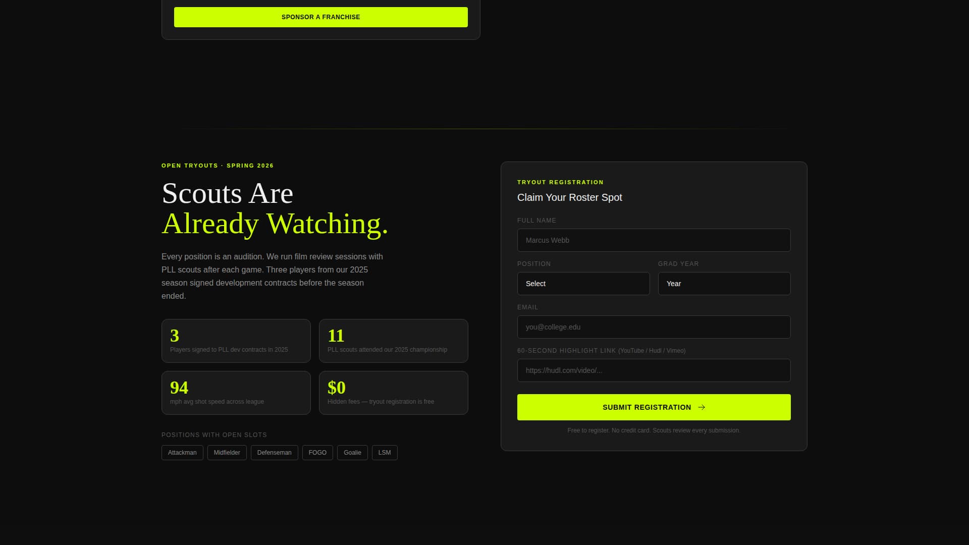 Faceoff - Elite Lacrosse Landing Page Template