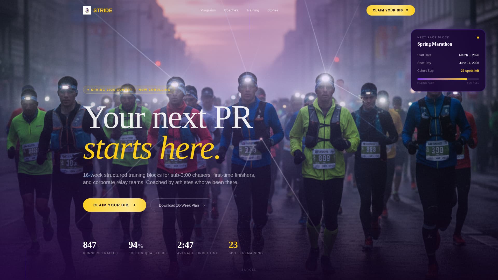 Stride - Elite Marathon Landing Page Template