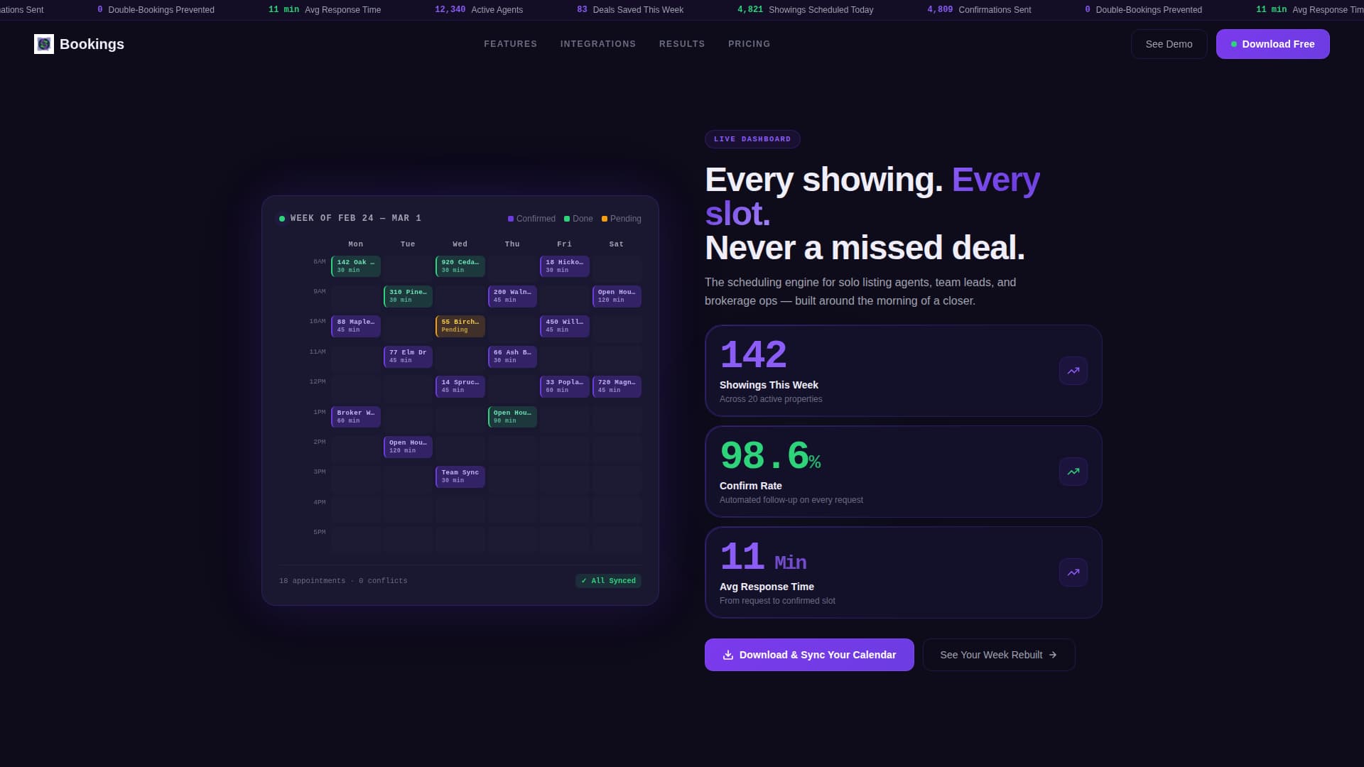 Showings - Precision Scheduling Landing Page Template