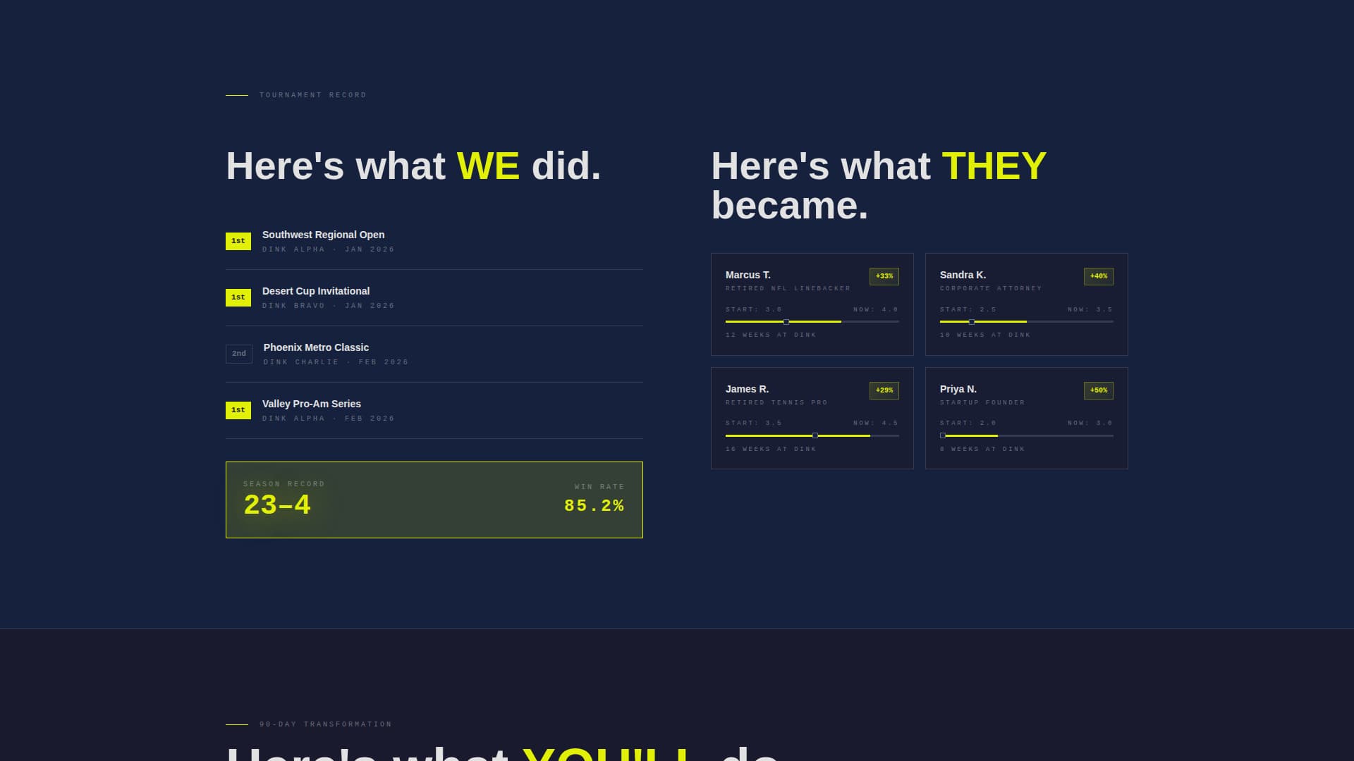 Dink - Highperformance Pickleball Landing Page Template