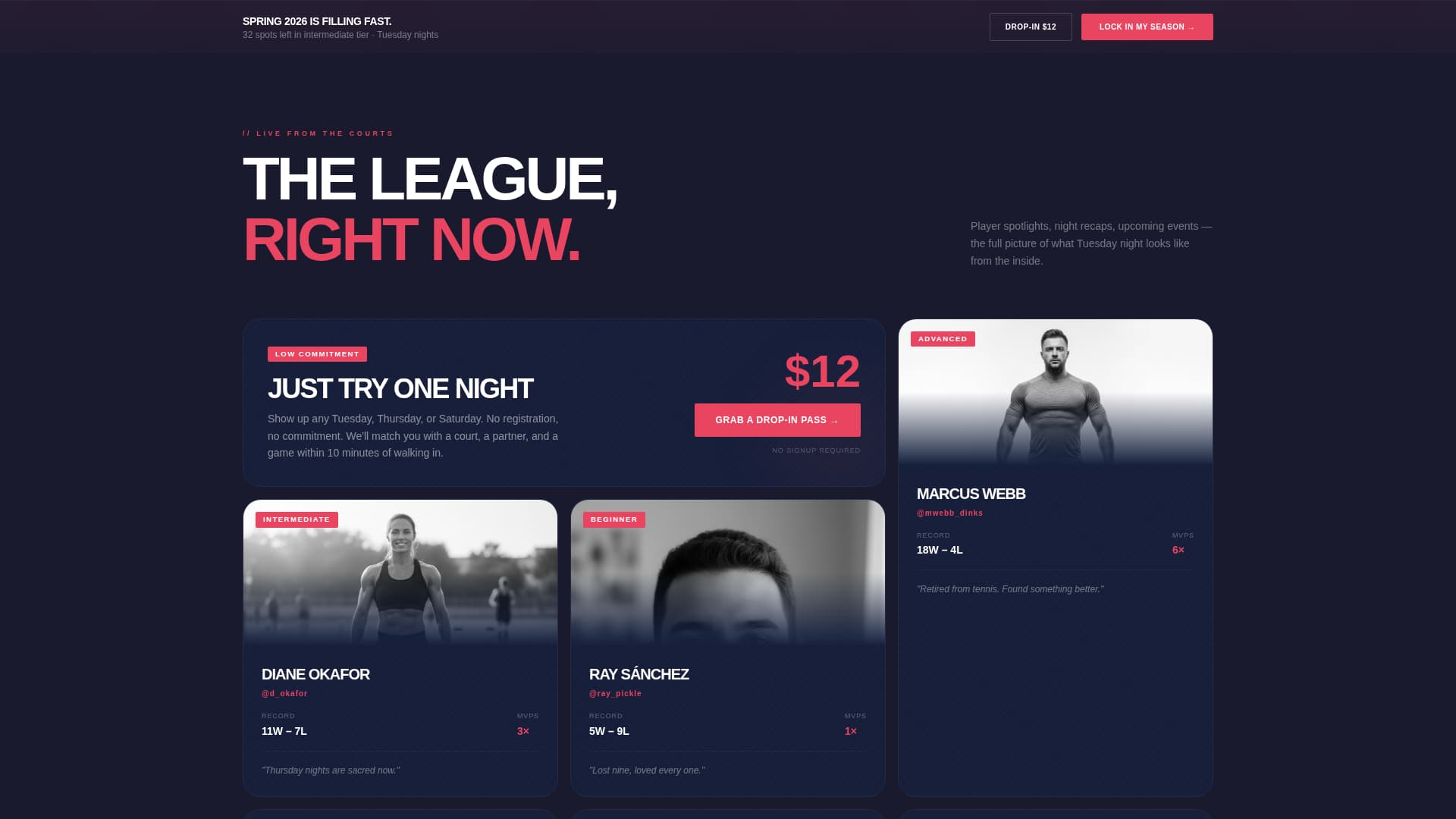 Dink - Electric Pickleball Landing Page Template