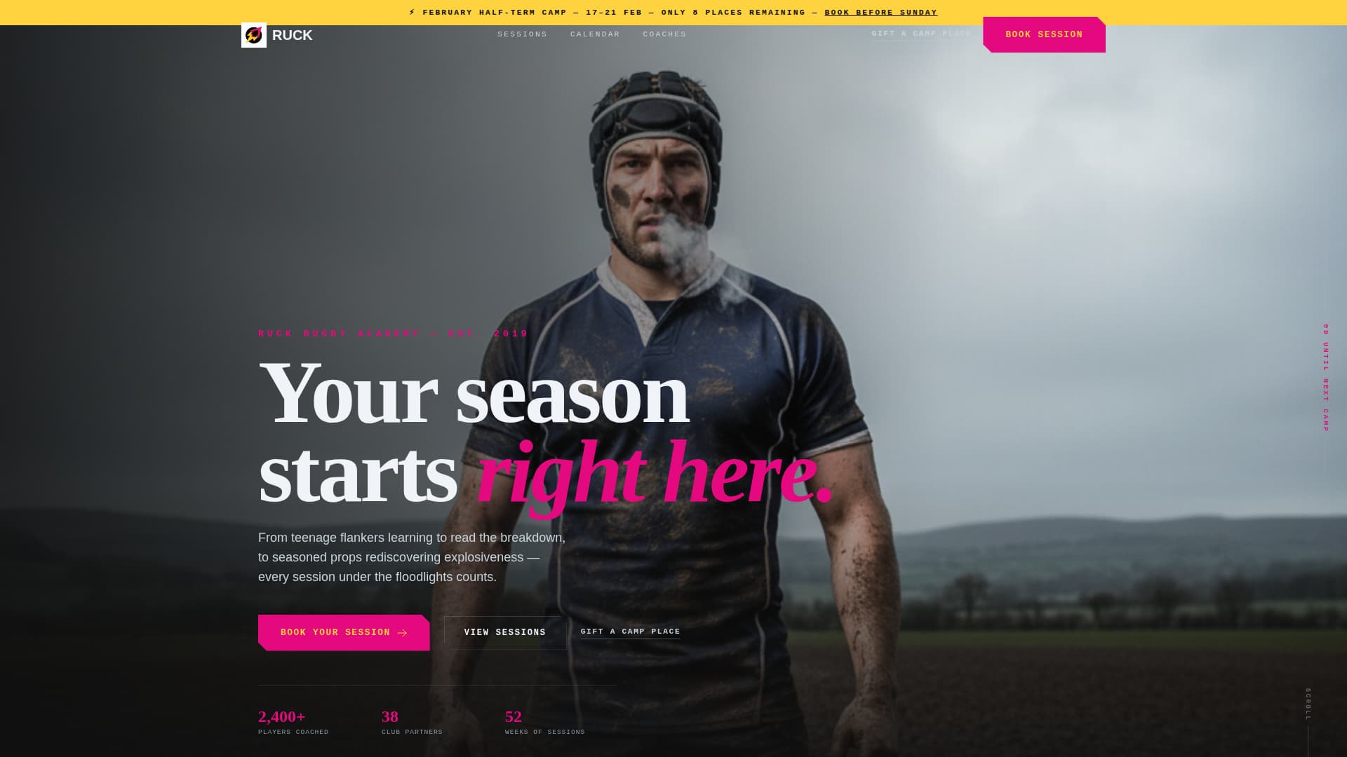 Ruck - Electrifying Rugbyacademy Landing Page Template