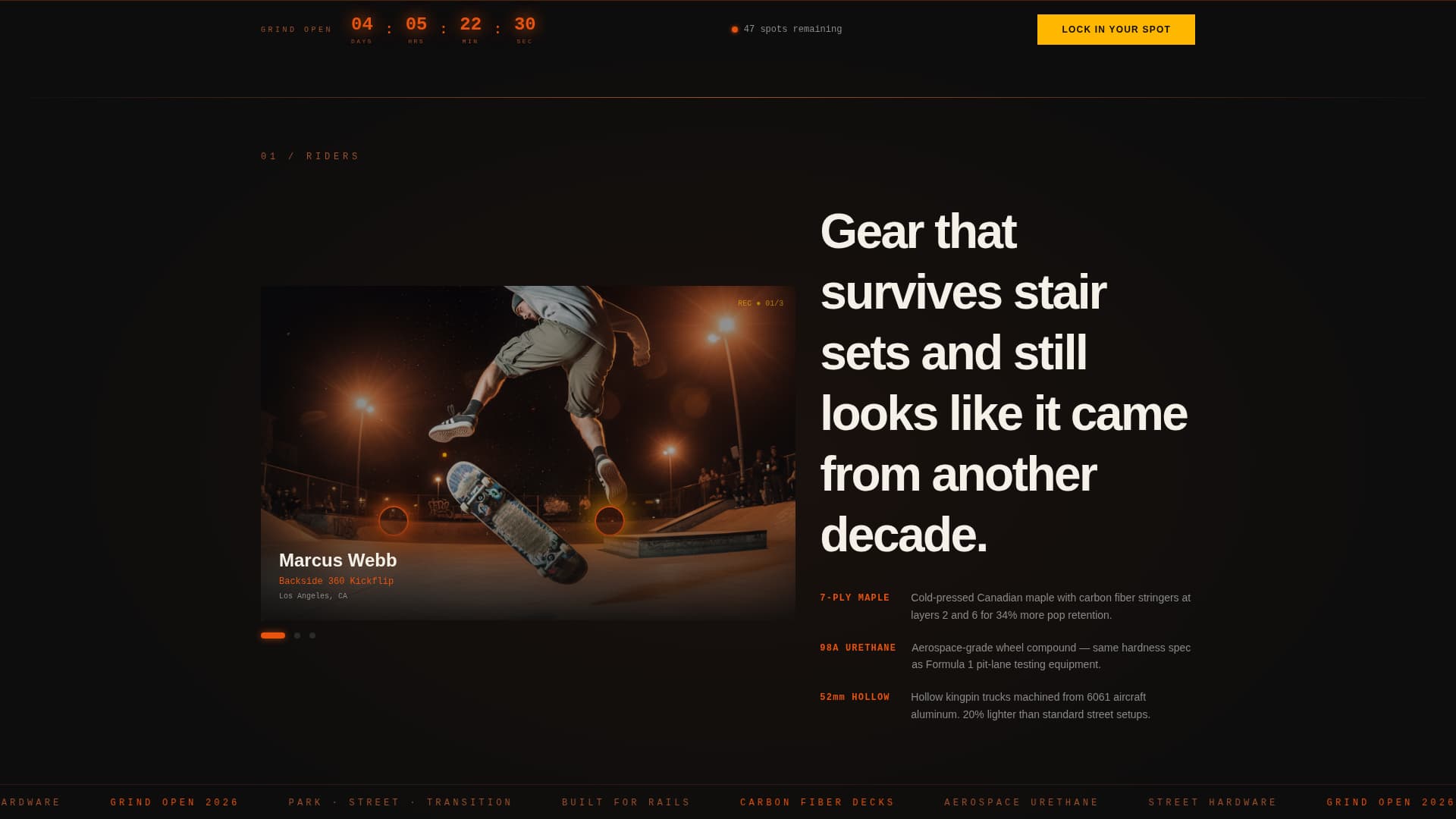 Grind - Futuristic Skateboarding Landing Page Template