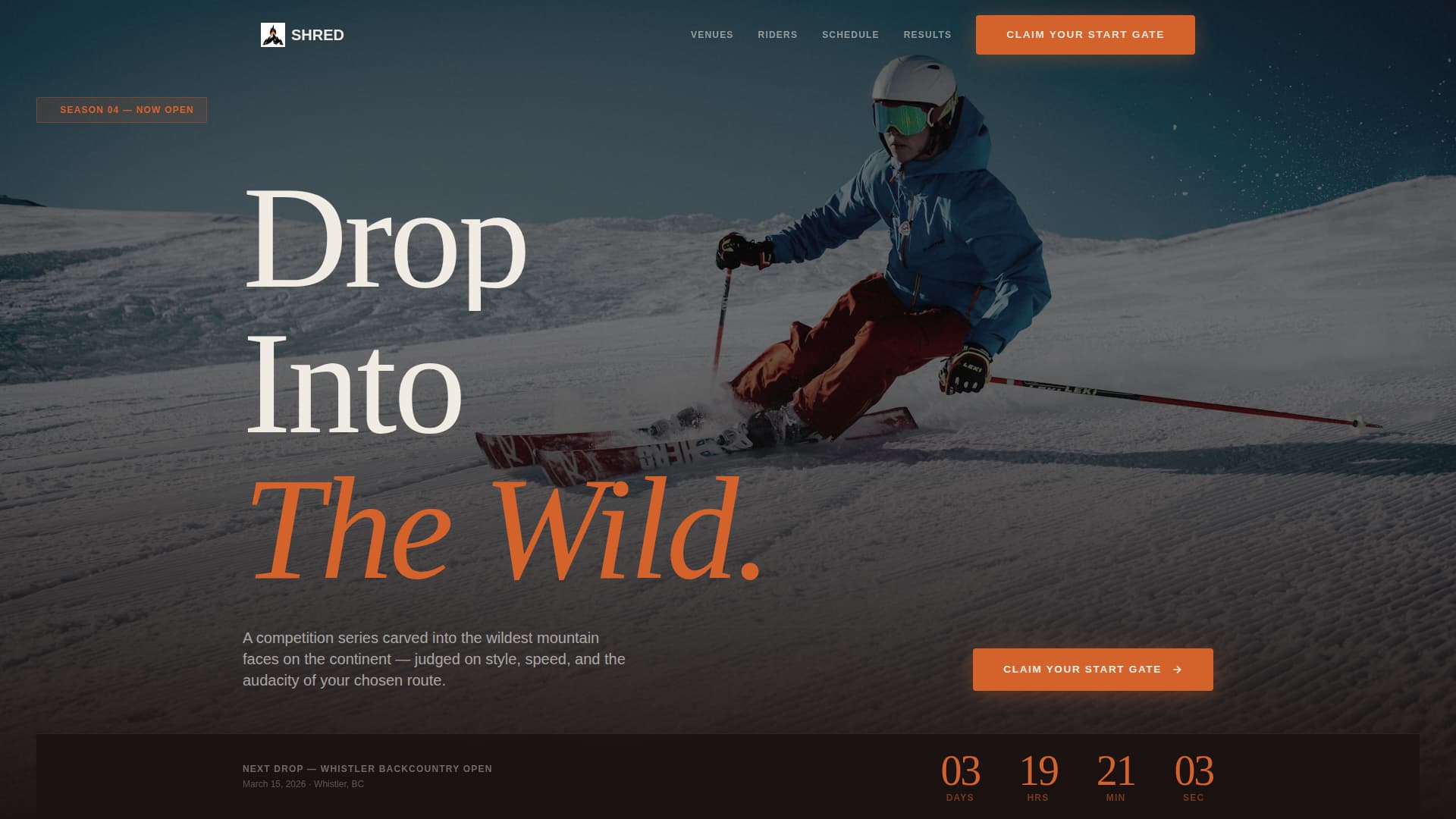 Shred - Electrifying Snowboarding Landing Page Template