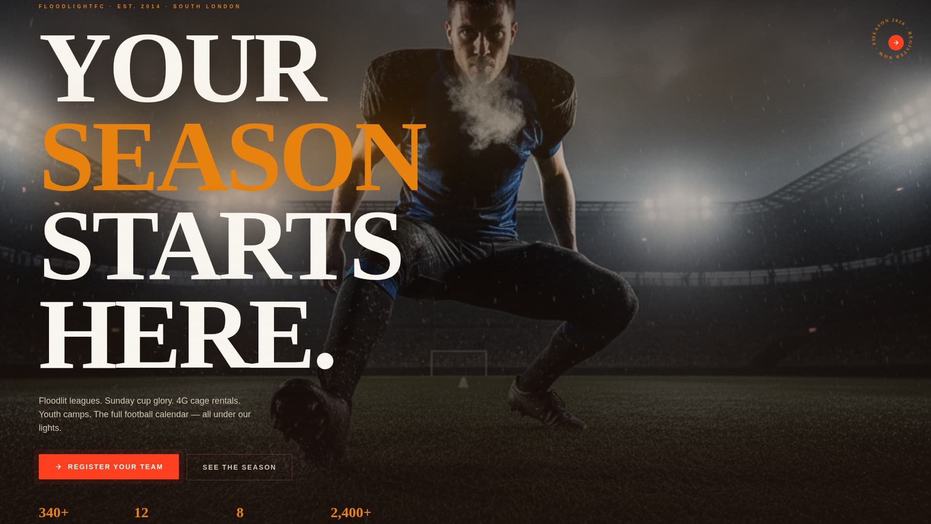 Floodlight - Electric Soccer Landing Page Template