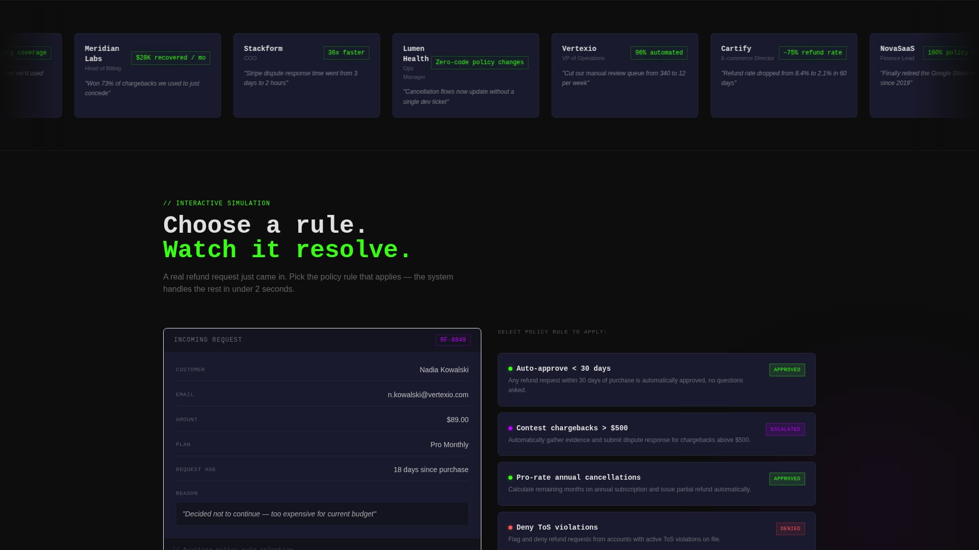 Refund - Automated Policy Landing Page Template