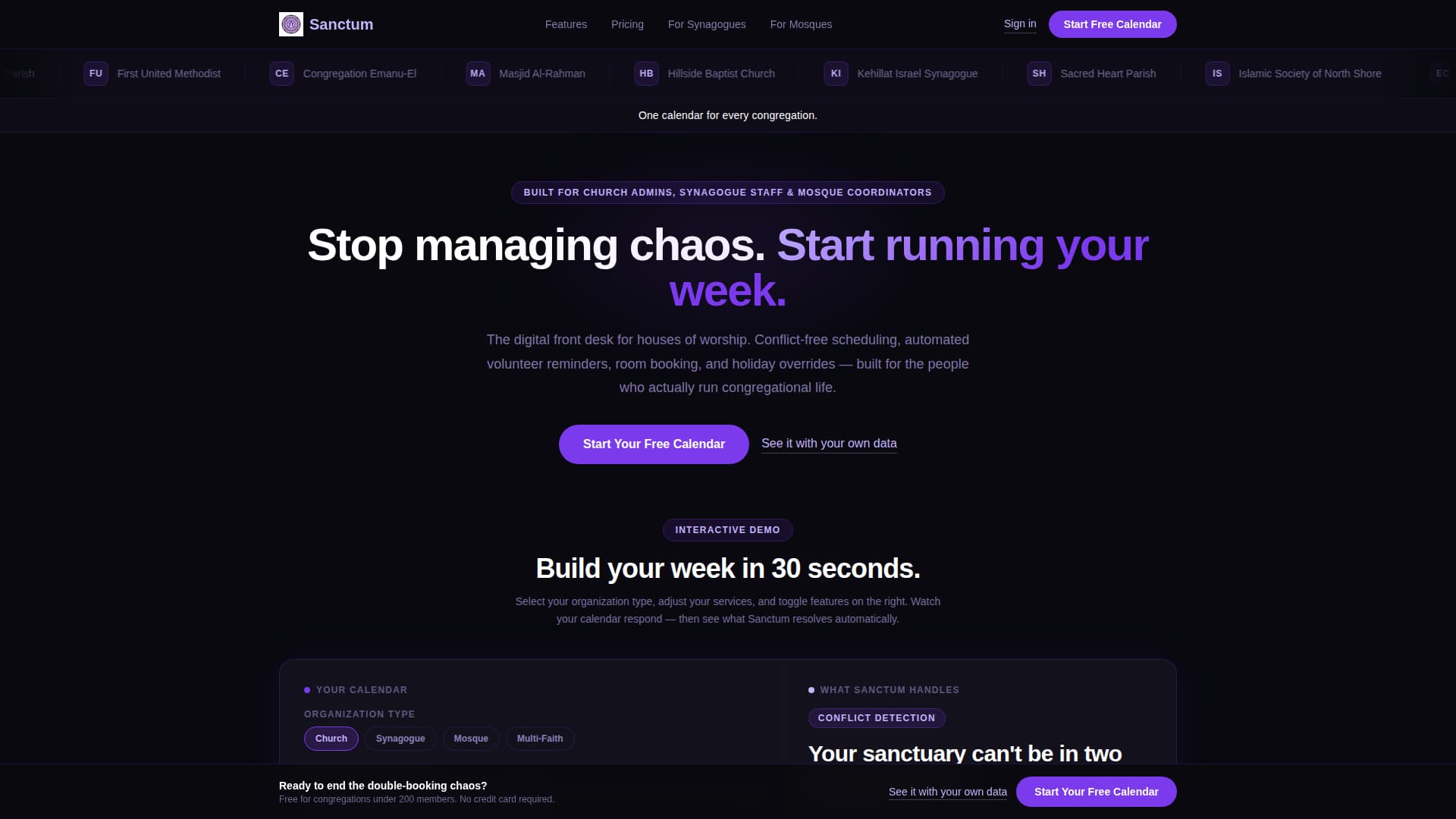Sanctum - Powerful Religious Scheduling Landing Page Template