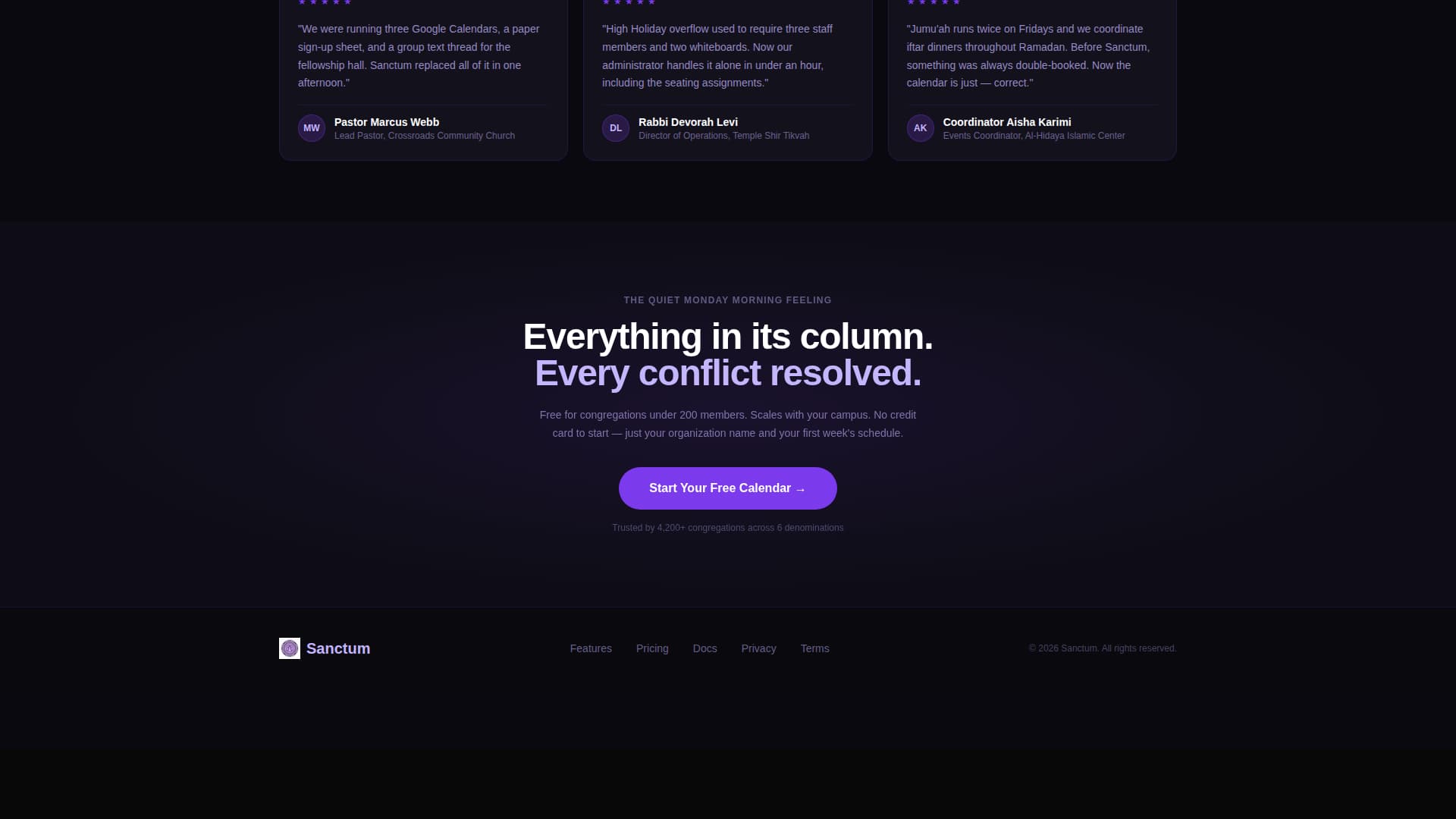 Sanctum - Powerful Religious Scheduling Landing Page Template