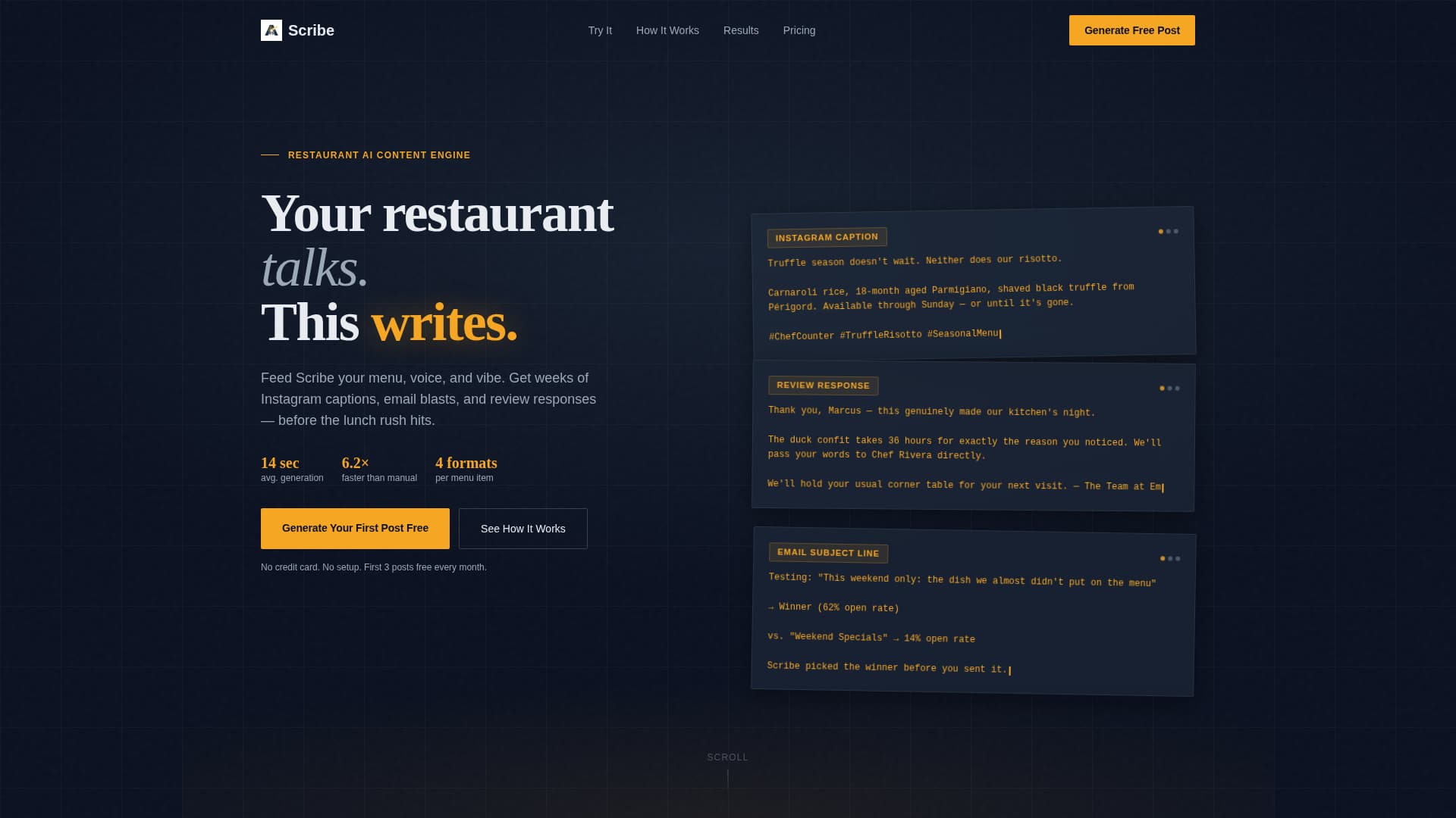 Scribe - Powerful Restaurant Landing Page Template