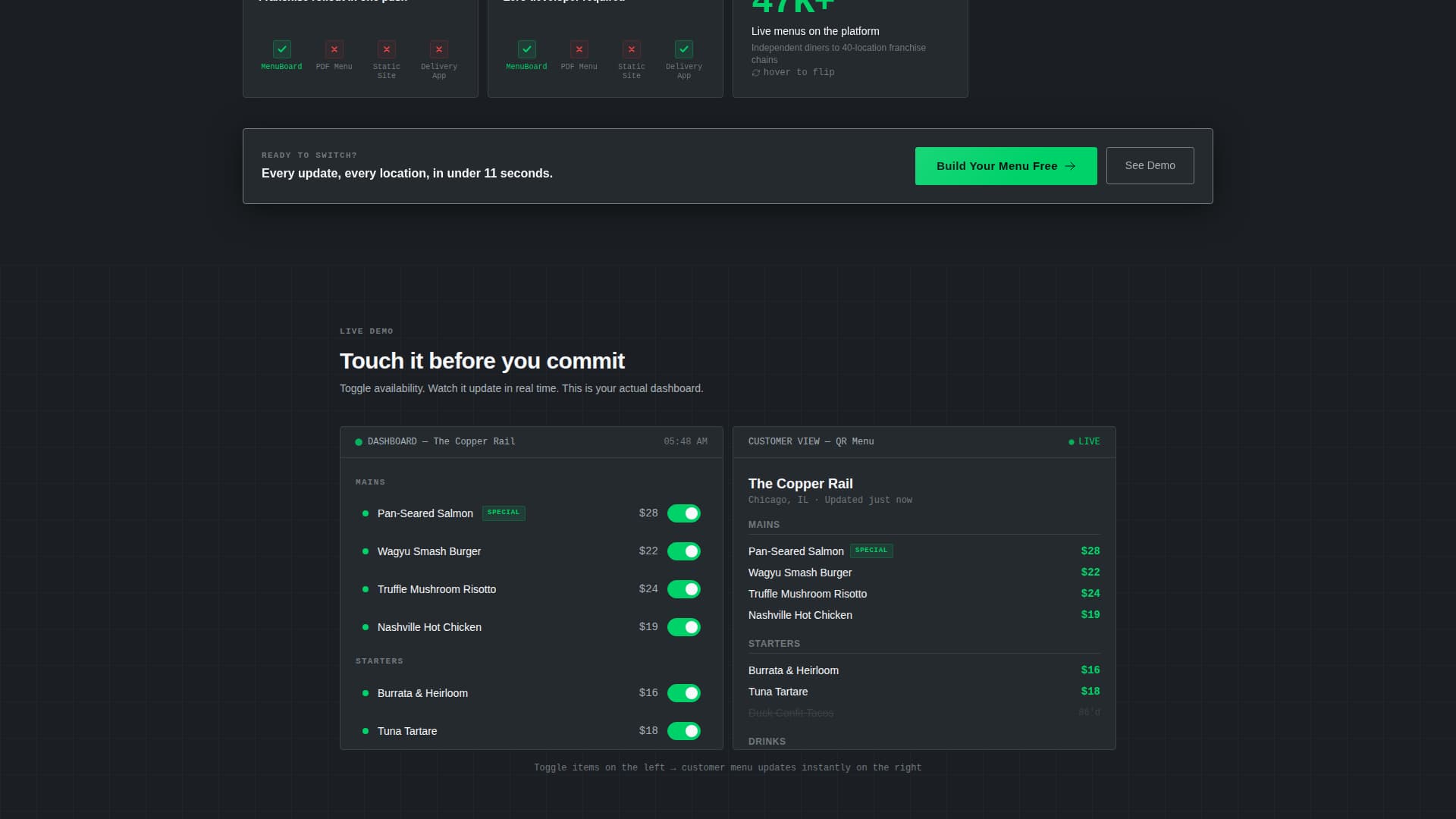 Menuboard - Realtime Restaurant Landing Page Template