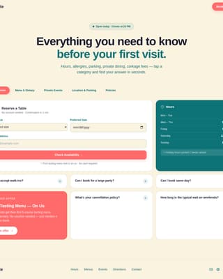 Restaurant FAQ & Pre-Visit Questions Website Template