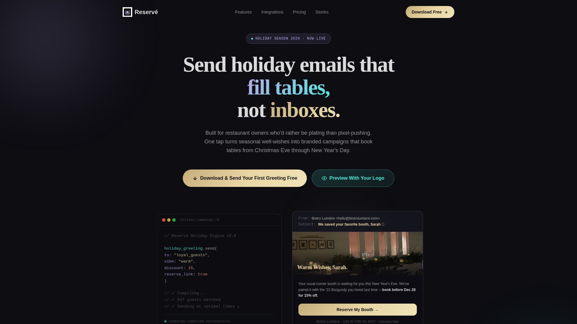 Reserv - Festive Restaurant Landing Page Template
