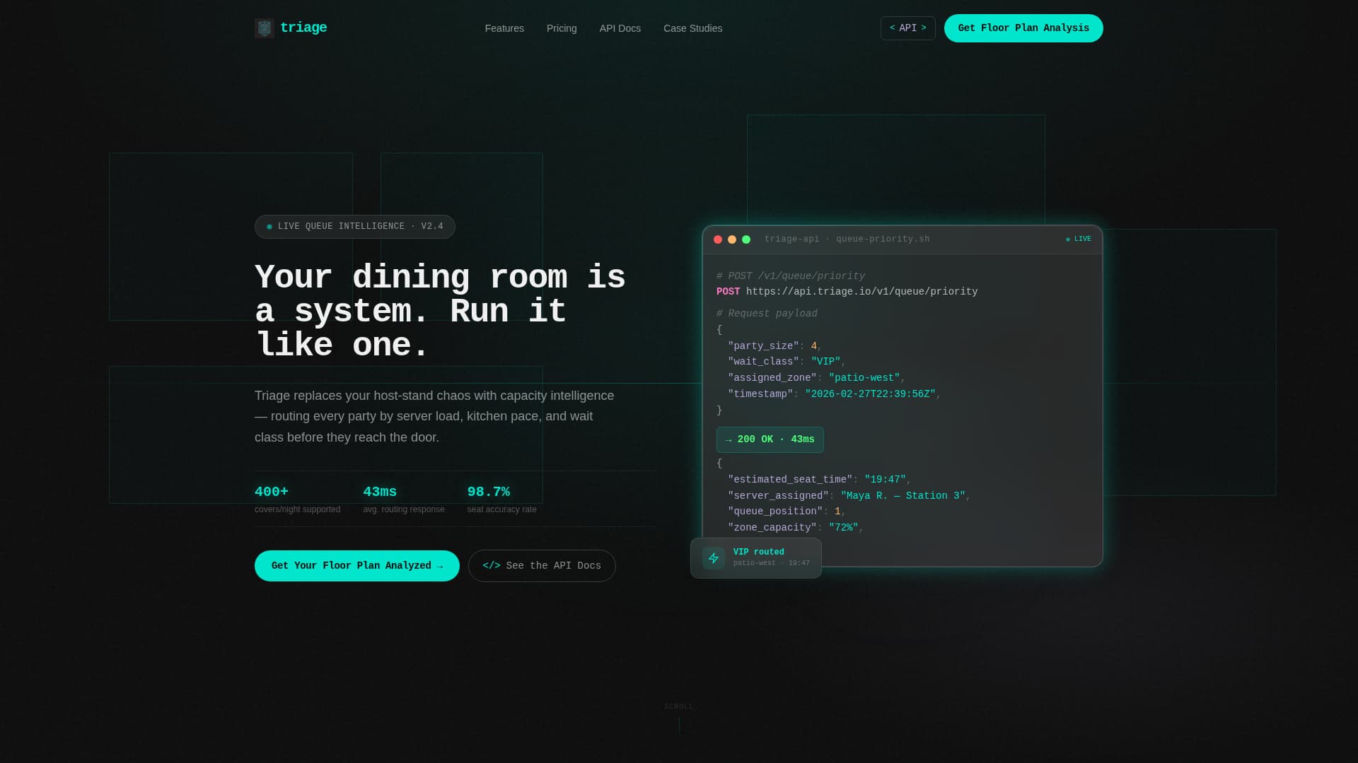 Triage - Intelligent Restaurant Landing Page Template
