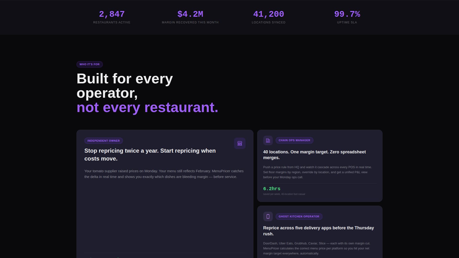 Restaurant Menu Pricing SaaS Website Template
