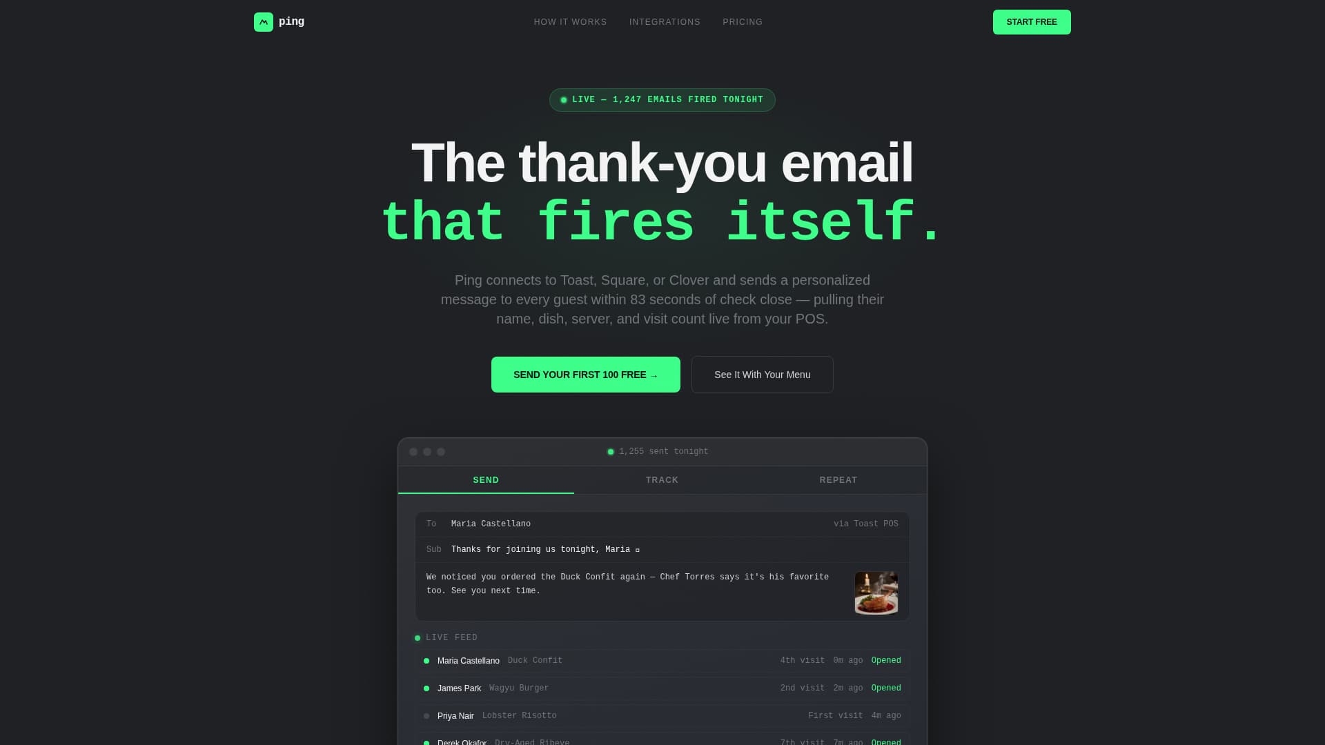 Ping - Automated Restaurant Landing Page Template