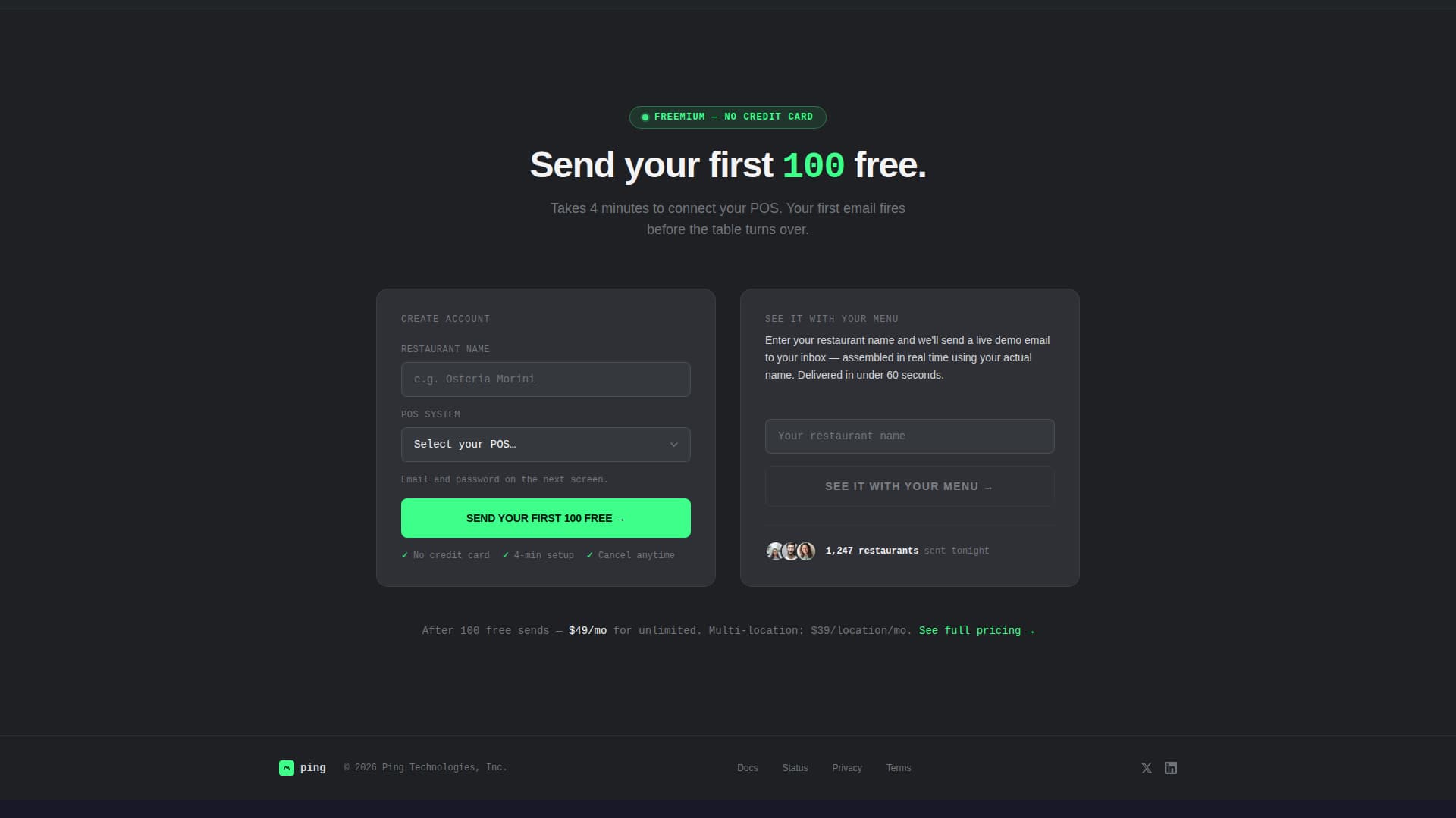 Ping - Automated Restaurant Landing Page Template