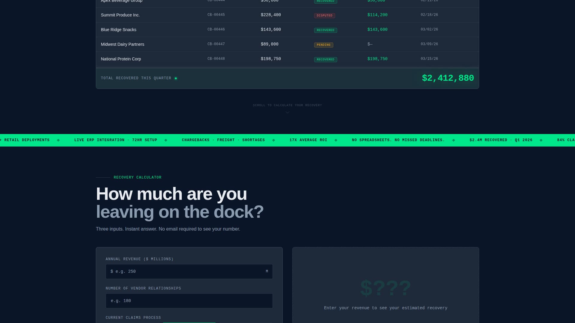 Recoup - Powerful Claims Landing Page Template