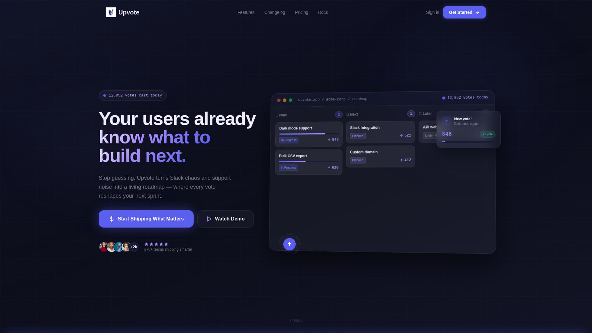 Upvote - Dynamic Roadmap Landing Page Template