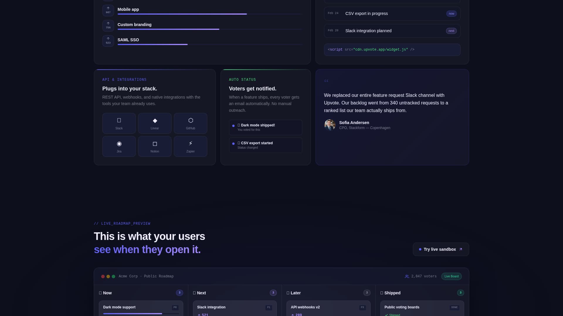 Upvote - Dynamic Roadmap Landing Page Template