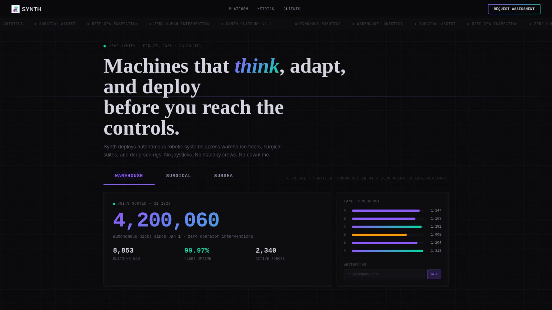 Synth - Autonomous Robotech Landing Page Template